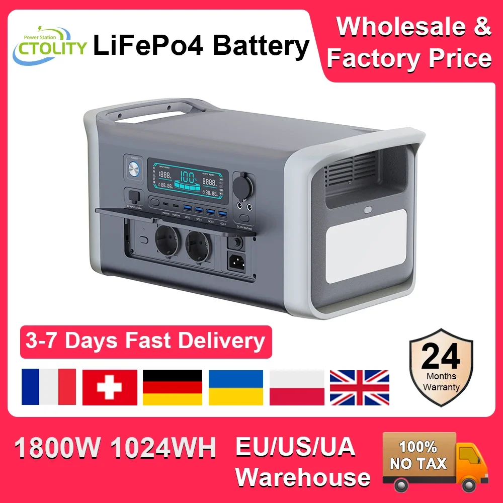 

Top! 1024Wh Portable Power Station LiFePo4 Battery 1800W 220V Solar Generator Storage Energy 1600W 110V Backup PowerBank Camping