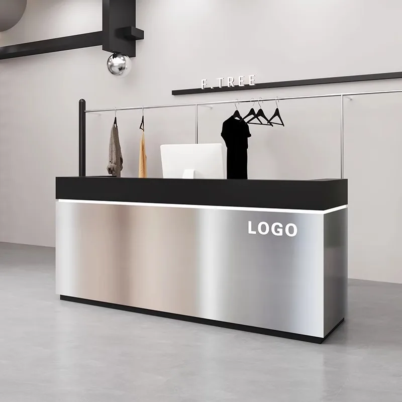 Simple stainless steel checkout page Modern clothing store Small light luxury front desk Restaurant reception desk Beauty