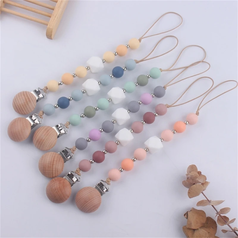 Wooden Pacifier Clips for Baby Silicone Teethers Toy Chain Newborn Shower Gift Dropshipping