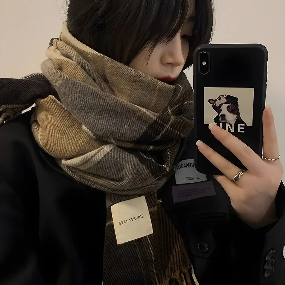 Scarf female winter Korean version of everything with British classic checker thickened students autumn winter male neck warm