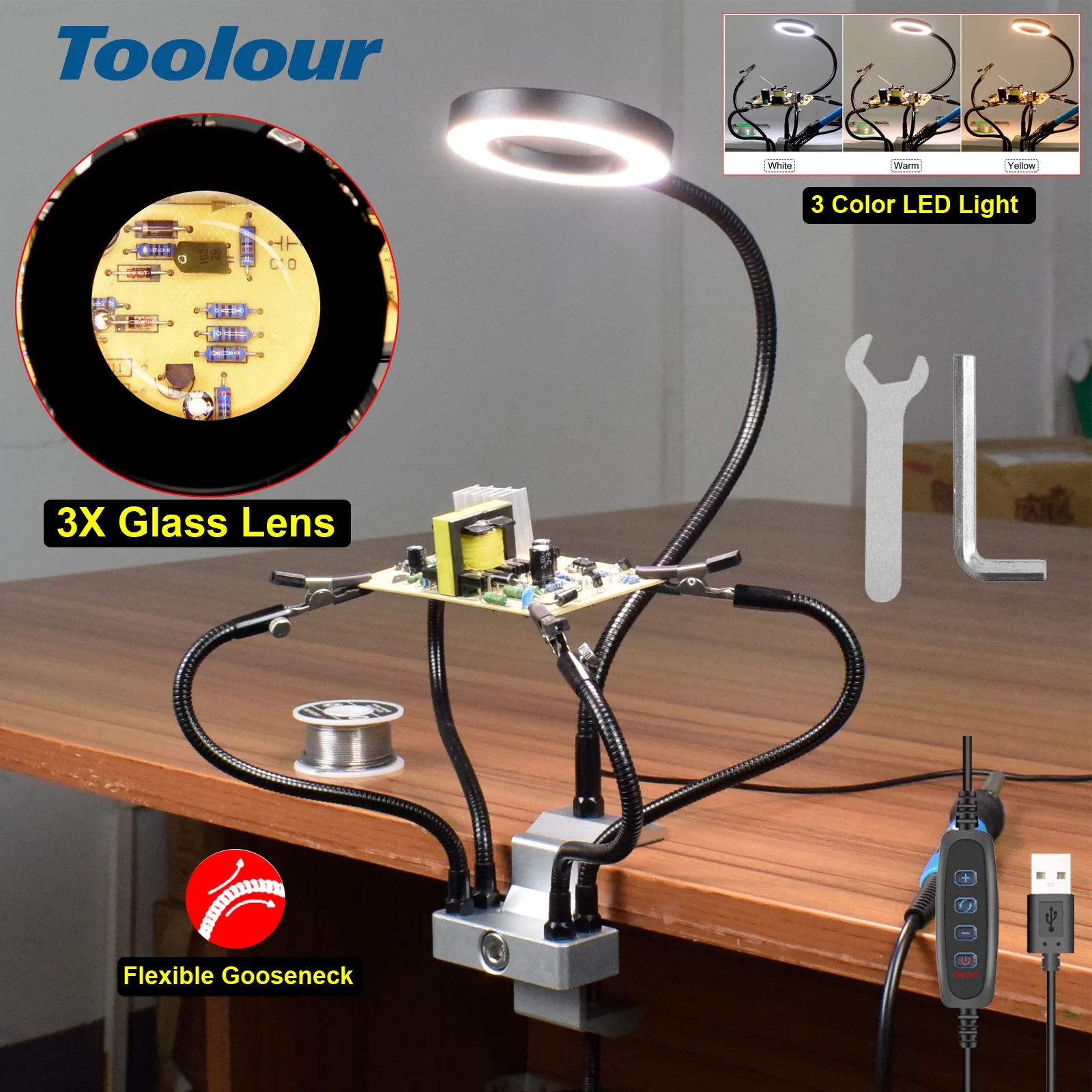 Helping Hands Soldering Station with 3X Magnifying Glass, PCB Holder 4 Metal Flexible Arms Soldering Tool for Electronic Repair