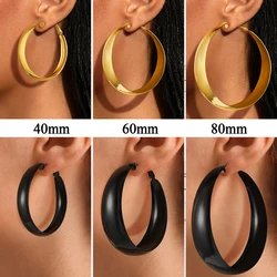 U7 Stainless Steel 40/60/80mm Curve Band Round Hoop Earrings for Woman Small Large Statement Hoops Lightweight Ear Jewelry Gift