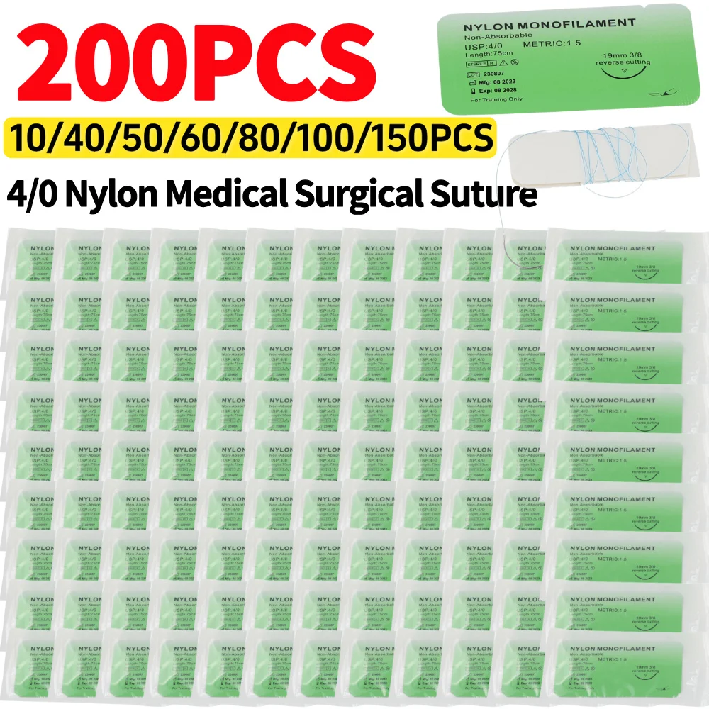 

1-200 шт. 4/0 Медицинские монофиламентные нейлоновые нити в индивидуальной упаковке для ветеринарной практики и обучения наложению швов