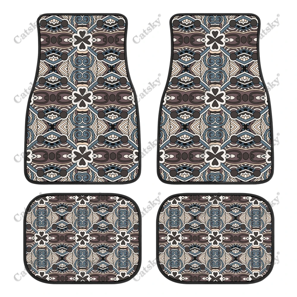 Ethnic Oriental Pattern Car Auto Floor Mats Carpet, 4PCS Customized Cars Mat All Weather Automotive Vehicle Pad Stylish