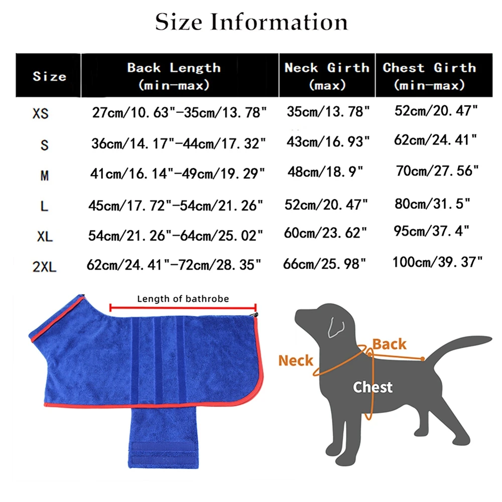 Dog Bathrobe Soft Towels for Small Medium Large Dogs Microfiber Strong Absorbent Quick Drying Coat Dogs Bath Towels Pet Clothes