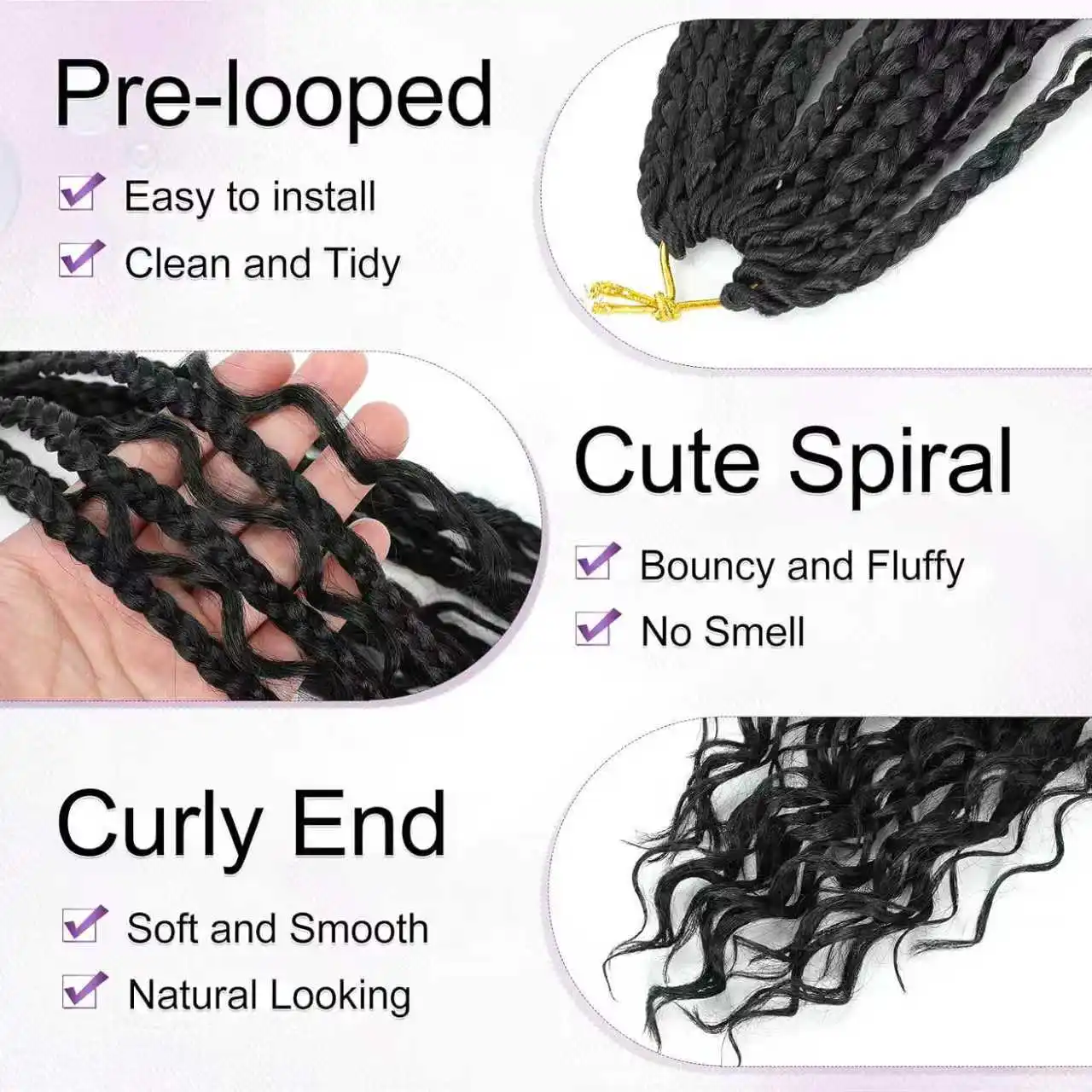 Goddess Box Braids Crochet Hair 8/10/12/14 Inch Pre-looped Bohemian Crochet Boho Box Braids With Curly Ends Synthetic Hair