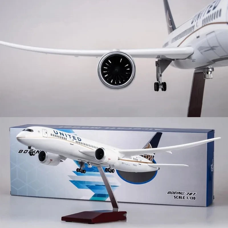 

43CM United Airlines 787 B787 Resin 1:130 Scale Plane Toy with Landing Gear Wheels Light(Touch or Sound Control) Collection Gift