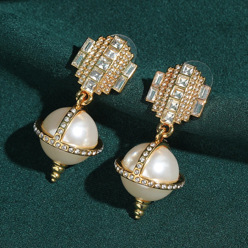 

Antique Gold Plated Zircon Pearl Drop Earrings Pendant Large Bohemia Jewelry Luxury 2026 For Girls Retro Elegant Accessories