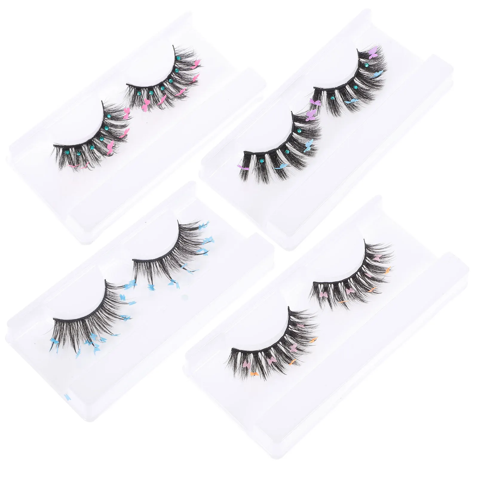 

4Pairs Glitter False Lashes Long Dramatic Butterflies Sequins Lashes Easy Use for Day Night Makeup Colored Glitter Eyelashes