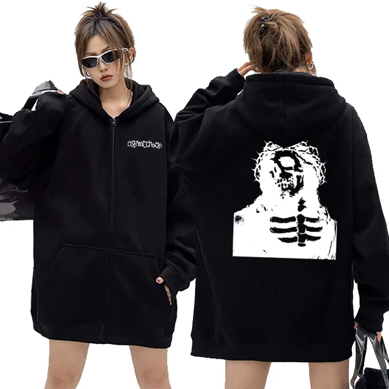 

Playboi Carti Brand Rapper Ken Carson A Great Chaos Print Zipper Hoodie Number Nine Skull Horror Jacket Men Hip Hop Sweatshirt