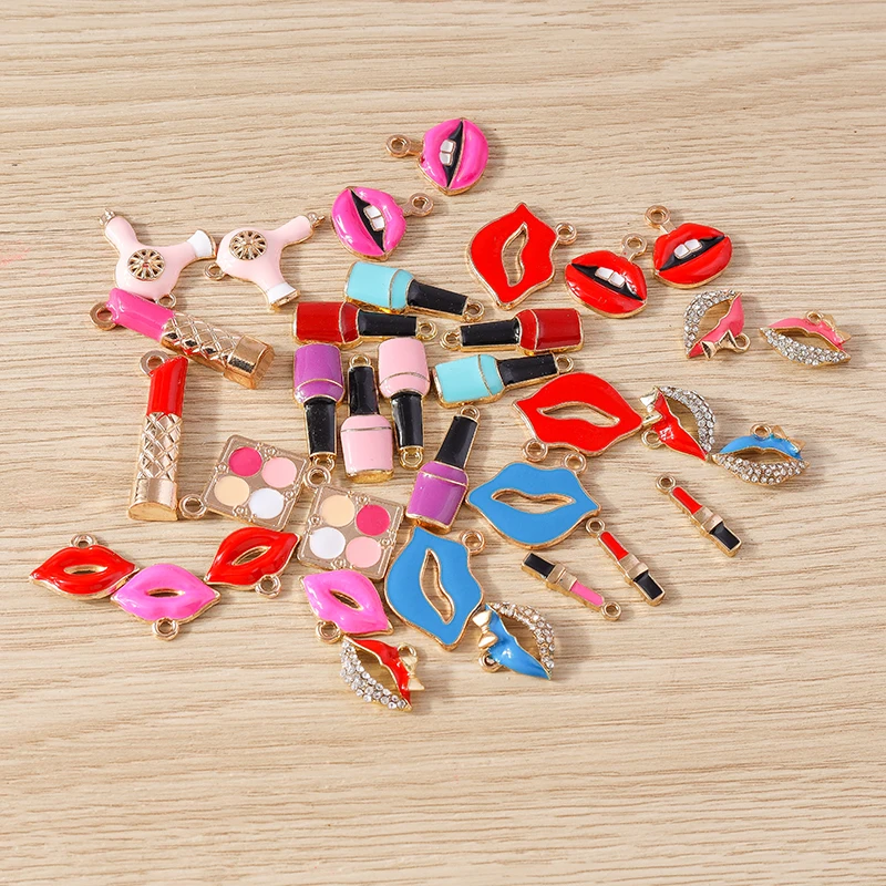 Tusember 10 Stück niedliche Emaille-Anhänger mit roten Lippen und Lippenstiften für die Schmuckherstellung, Halsketten, Ohrringe, Armbänder, DIY, handgefertigte Kunsthandwerke – Detail 3