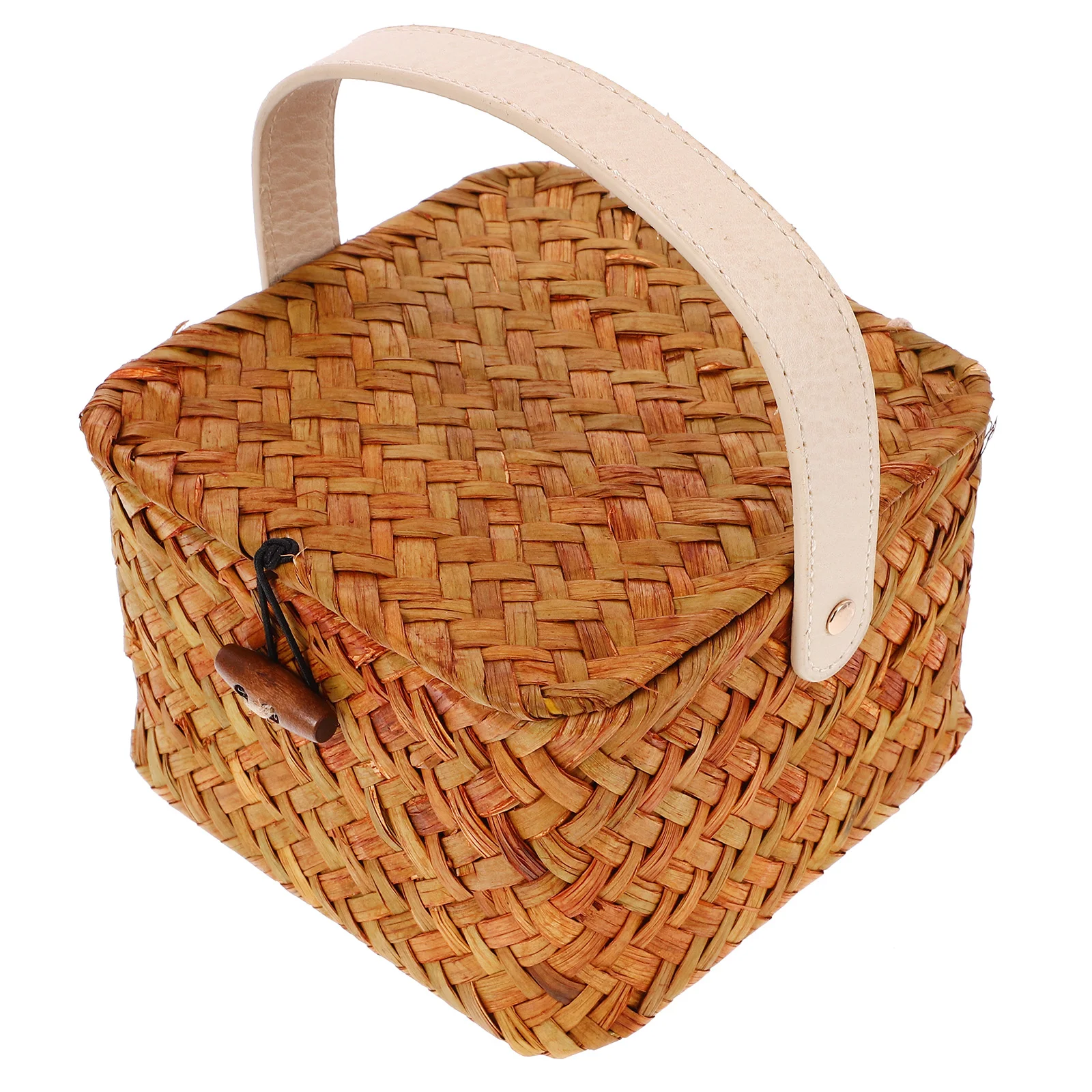 

Rattan Gift Box Square Woven Empty Box with Handle Lid Small Handmade Wicker Storage Basket for Snacks Cosmetics Household