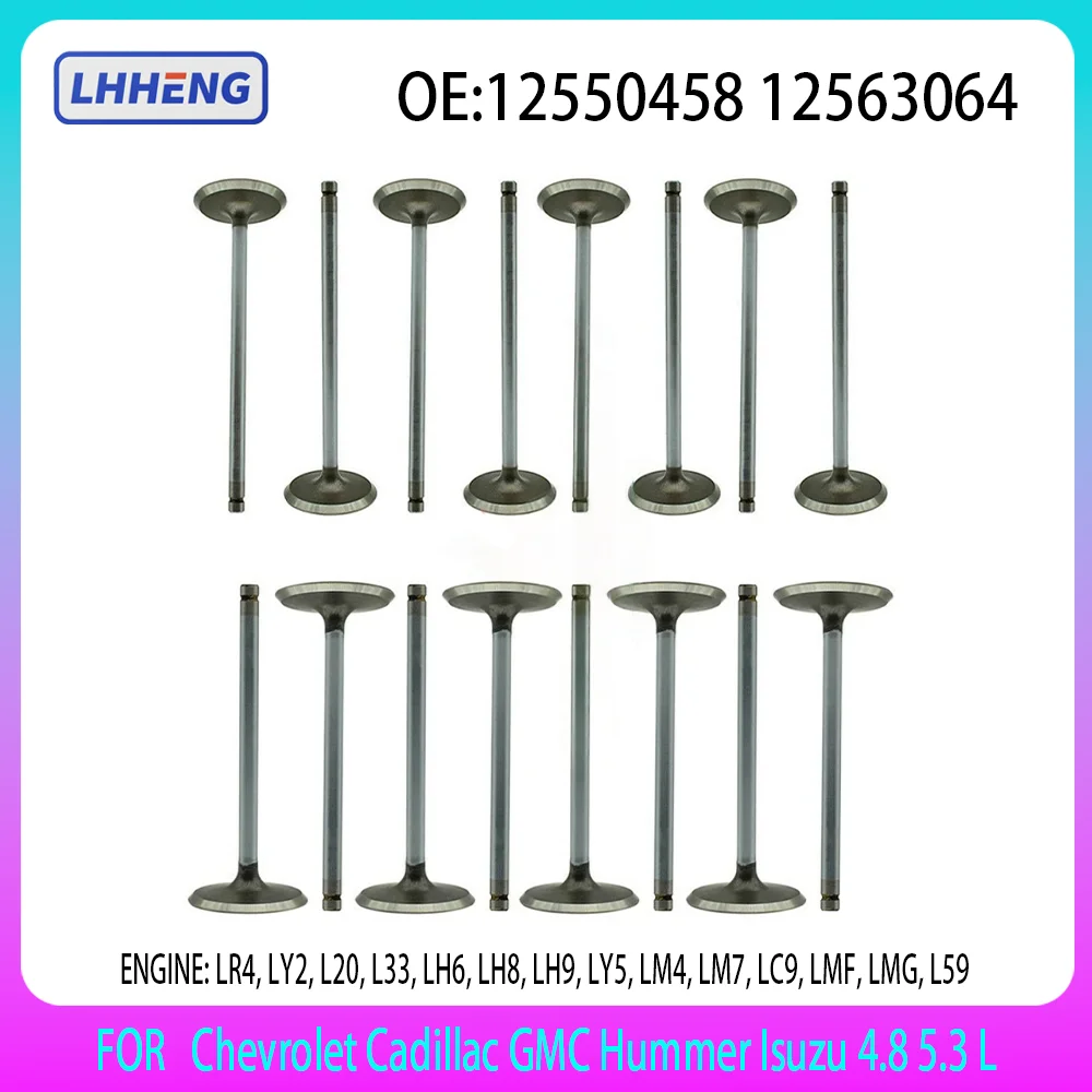 16pcs Intake & Exhaust Valve Set Fit For Chevrolet Cadillac GMC Hummer Isuzu 4.8 5.3 L LR4 LY2 L33 LH6 LH9 LY5 LC9 L59 04-14