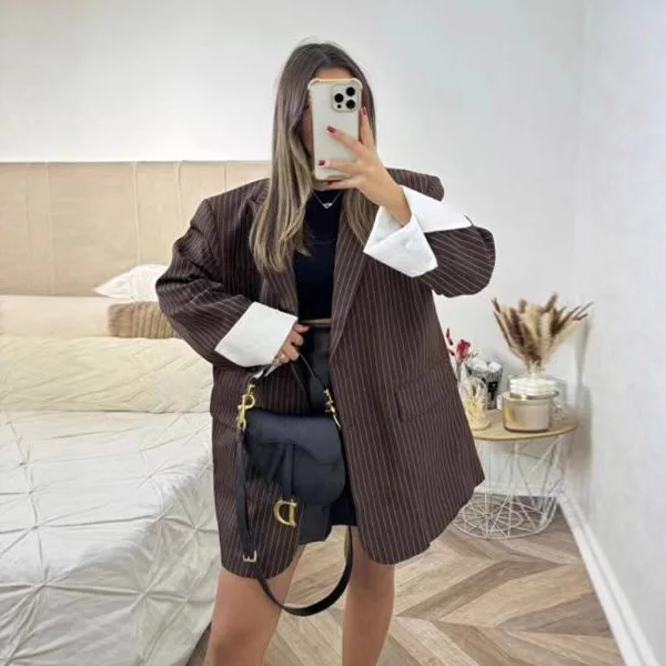 

SuperAen European and American-style Striped Loose Fashion 2026 Spring New Design Coats Oversize Vintage Single Breasted Suits