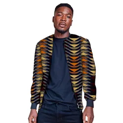 African Print Men's Bomber Coat Nigerian Fashion Colorful Wax Male Baseball Jacket Shallow Collar Design