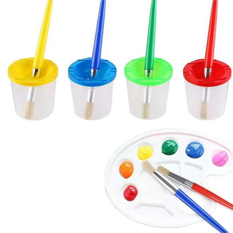 ABBG-18 قطعة مجموعة أكواب طلاء بدون انسكاب مع فرش طلاء ولوحة صينية طلاء، أكواب طلاء مع أغطية للرسم الفني للأطفال #1