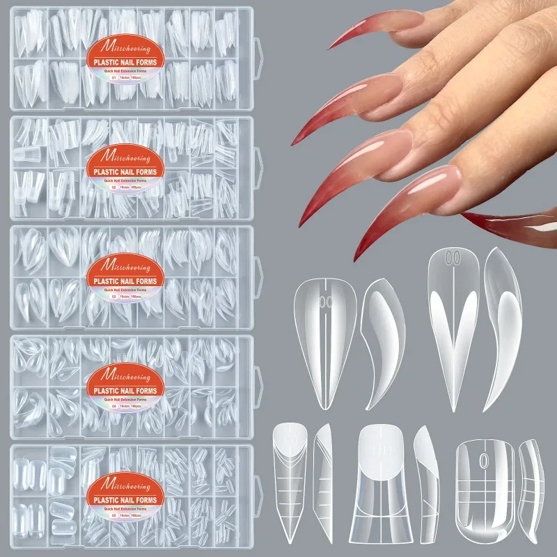 160pcsClaw Shaped Dual Nail Form Extension False Nail Tips Quick Building Gel Molds Full Cover Large Size Acrylic Nail Top Forms