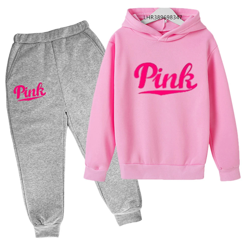 Ensemble de sweat à capuche imprimé lettre rose pour enfants, sweat-shirt décontracté pour enfants, vêtements pour tout-petits, manteau de mode pour filles, automne, hiver, nouveau, 3-12 ans