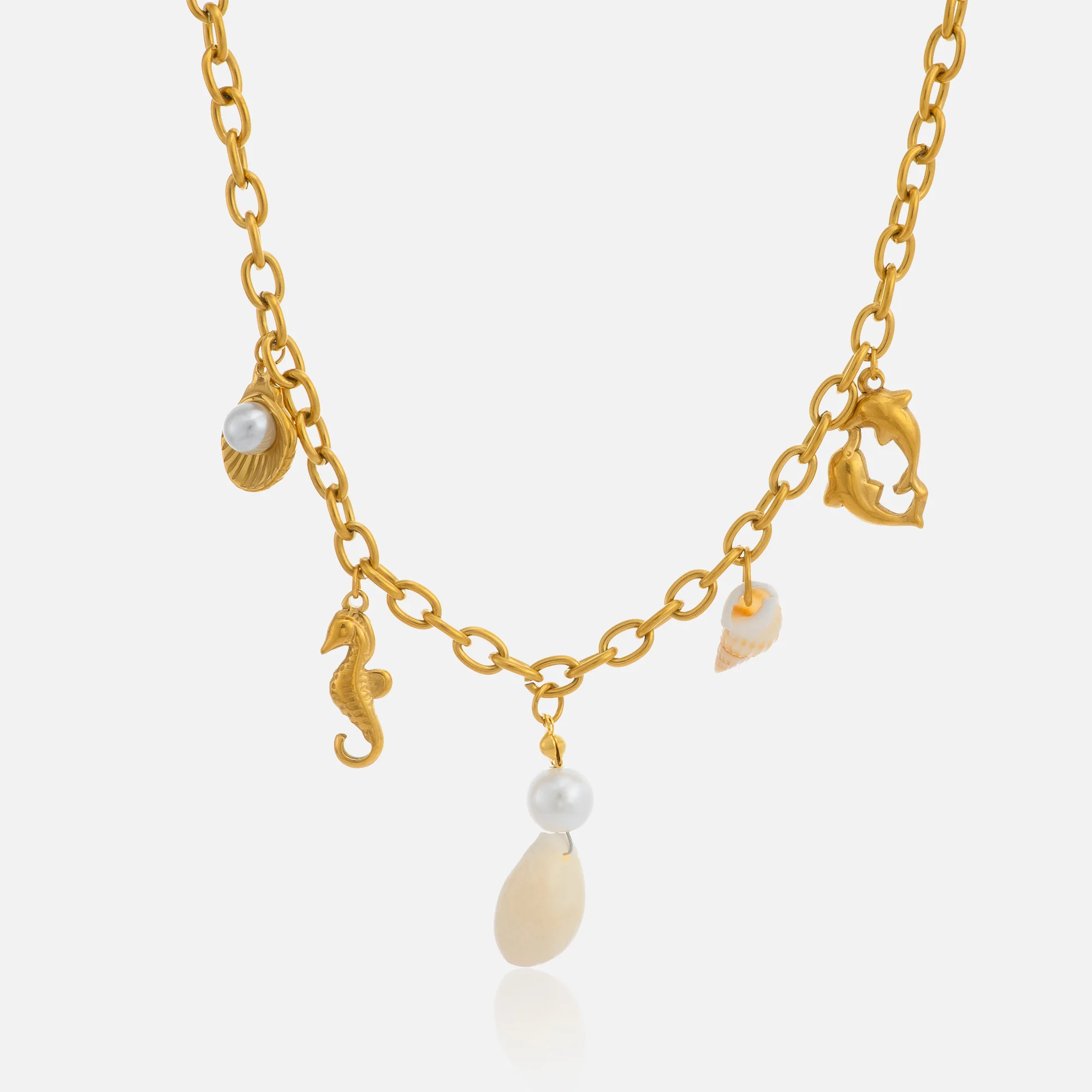 

DASEIN Summer New Pearl Shell Dangle Handmade Necklace 18k Gold Plated Tarnish Free Stainless Steel Women Jewelry for Holiday
