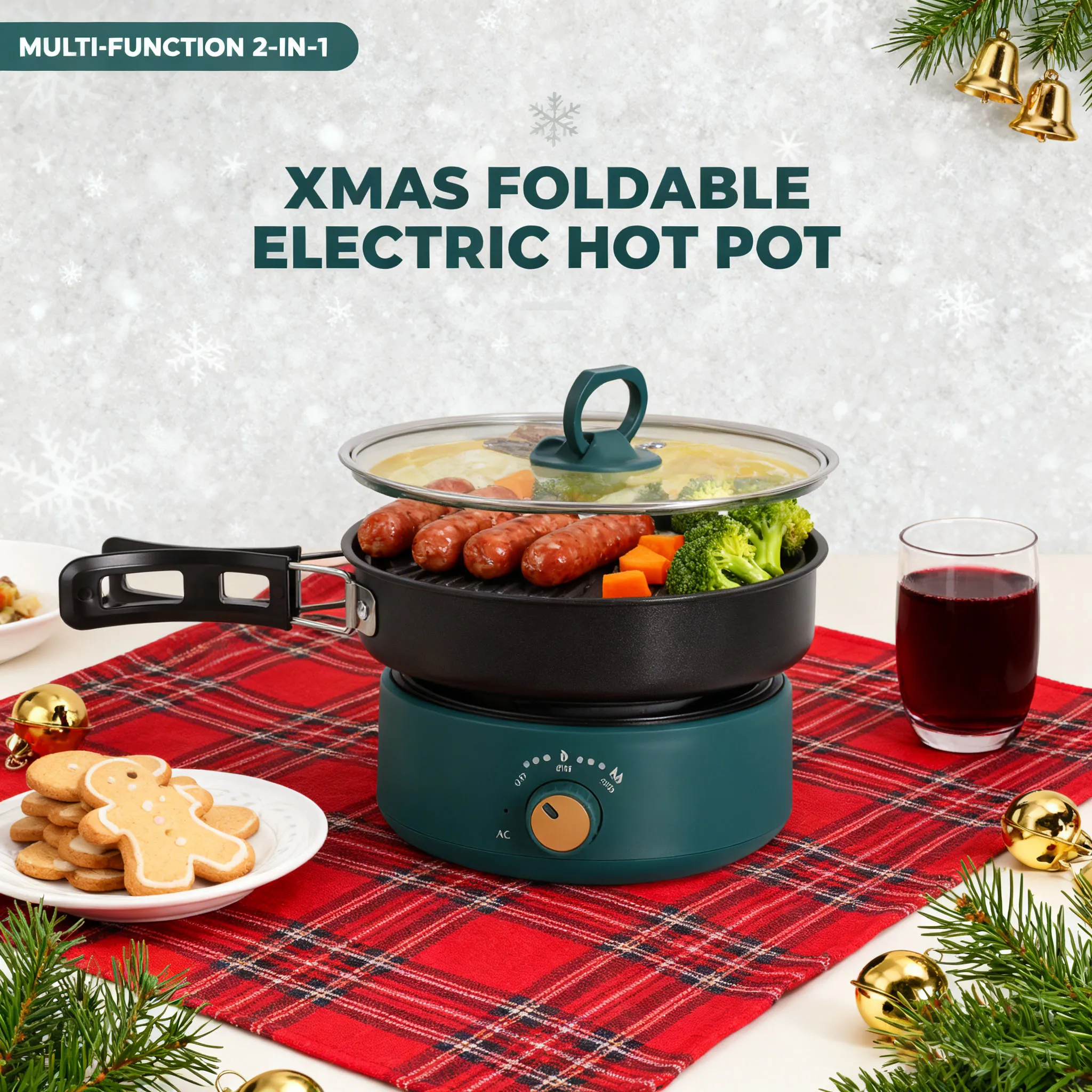 

Портативная электрическая горячая кастрюля со складными ручками, мини-горячая кастрюля, многофункциональная плита для лапши рамэн с регулировкой мощности на Рождество