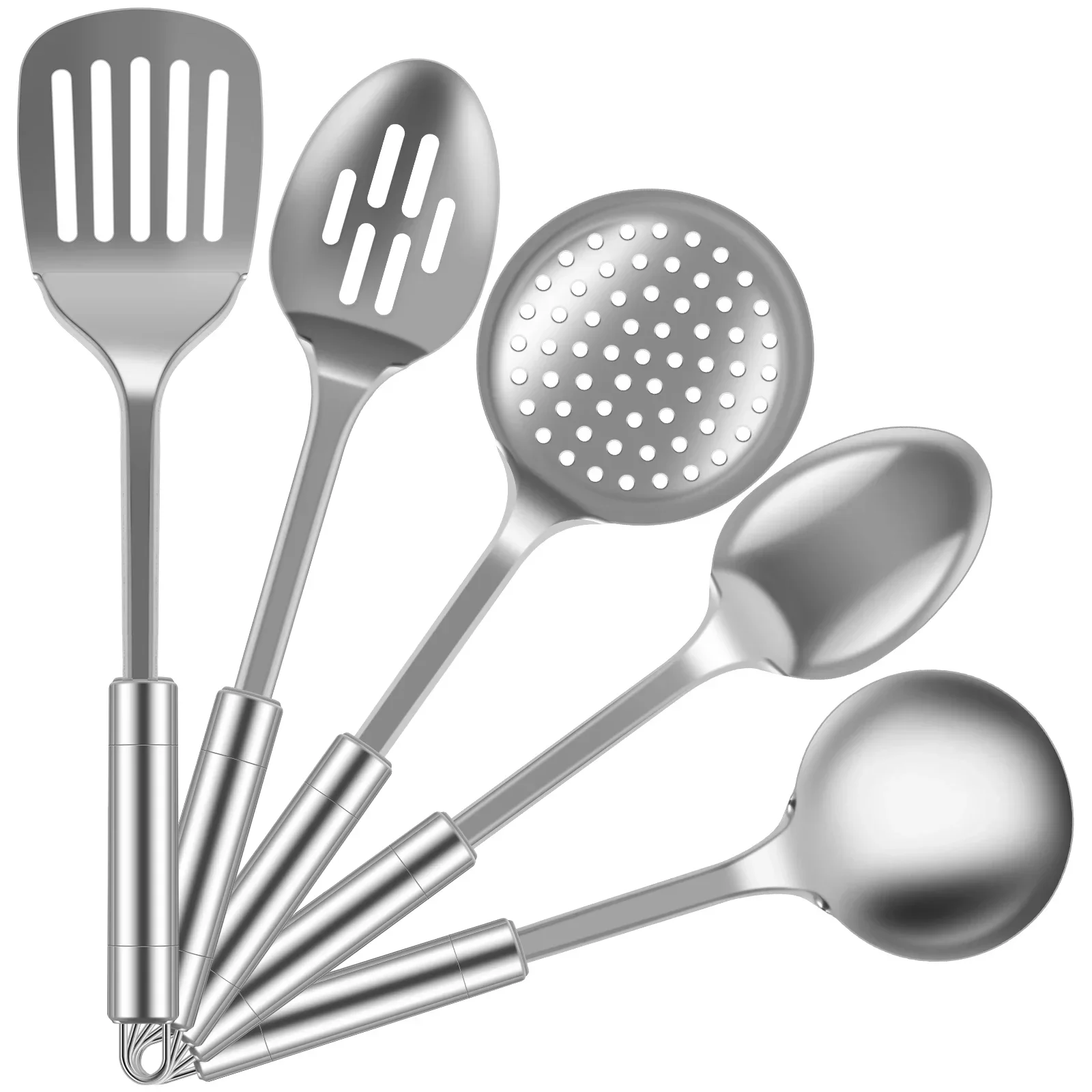 5Pcs Kitchen Cooking Utensils Set Stainless Steel Spoons Spatula Set with Ergonomic Handle Heavy-Duty Washable Spoons Utensils