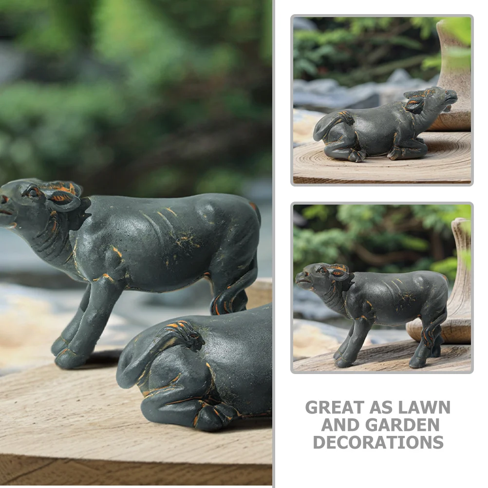 

2pcs Statue Durable Delicate Decor Mini Sculpture For Home Desktop Decoration Resin Buffalo Garden Buffalo Resin Ornament Garden