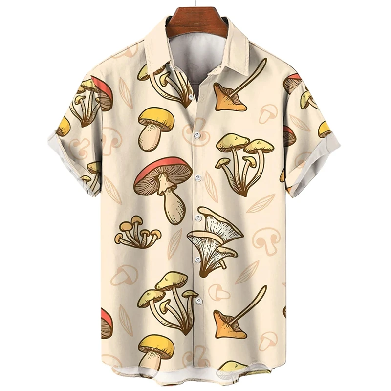 Mushroom 3D Printed Shirts For Men Clothes Cartoon Harajuku Fashion Agaricus Campestris Graphic Blouses Hawaiian Y2k Beach Tops