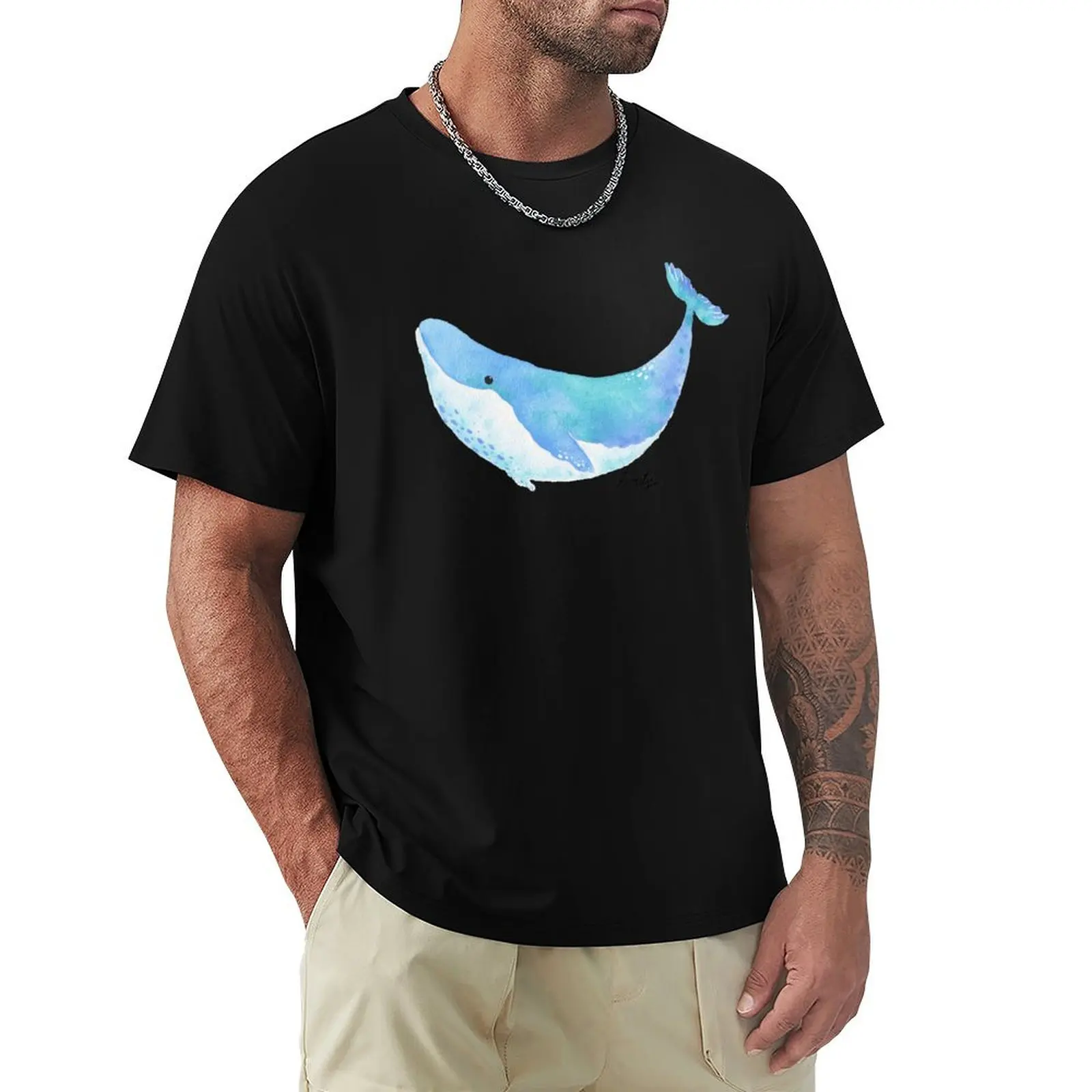 

Bubble the happy blue whale, water color T-Shirt Casual All Match Short Sleeve T-Shirt