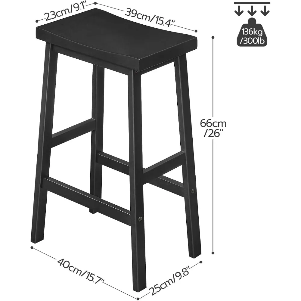 Bar Stool,Set of 2 Bar Stools, Bamboo Bar Chairs, 26 Inches Kitchen Counter Stools with Footrest, Saddle Stools