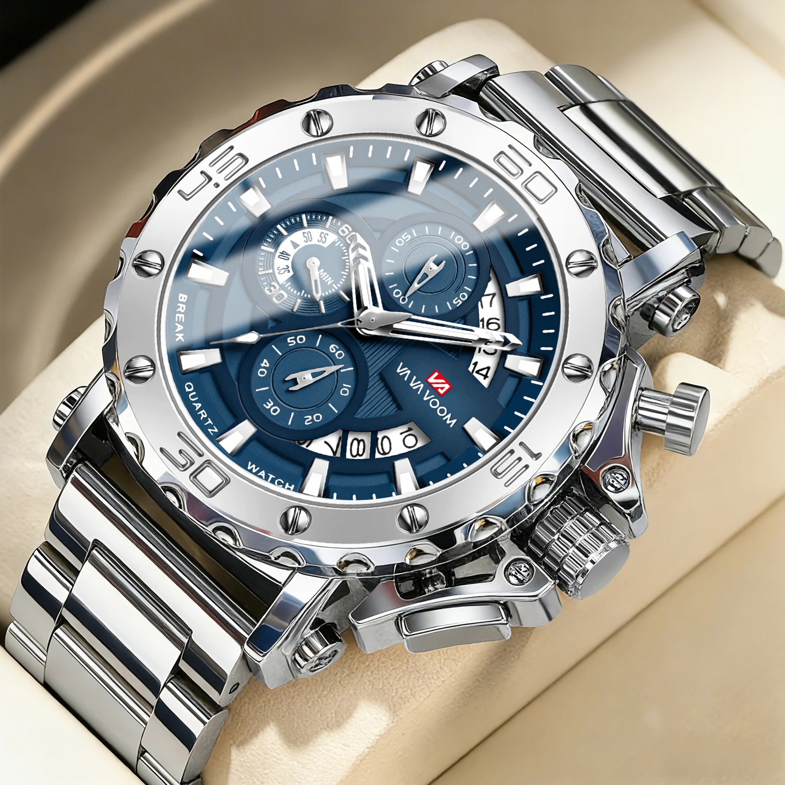 VA VA VOOM Hot Selling Quartz Watch Men 46mm Steel Multifunctional Watch 3Bar Waterproof Sport Enlarged Men's Timing AAA Watches