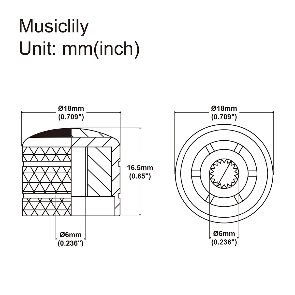 Musiclily Pro Coarse 18 Splines Steel Dome White Pearl Top Control Knob for Imported Guitar Bass (Set of 2)
