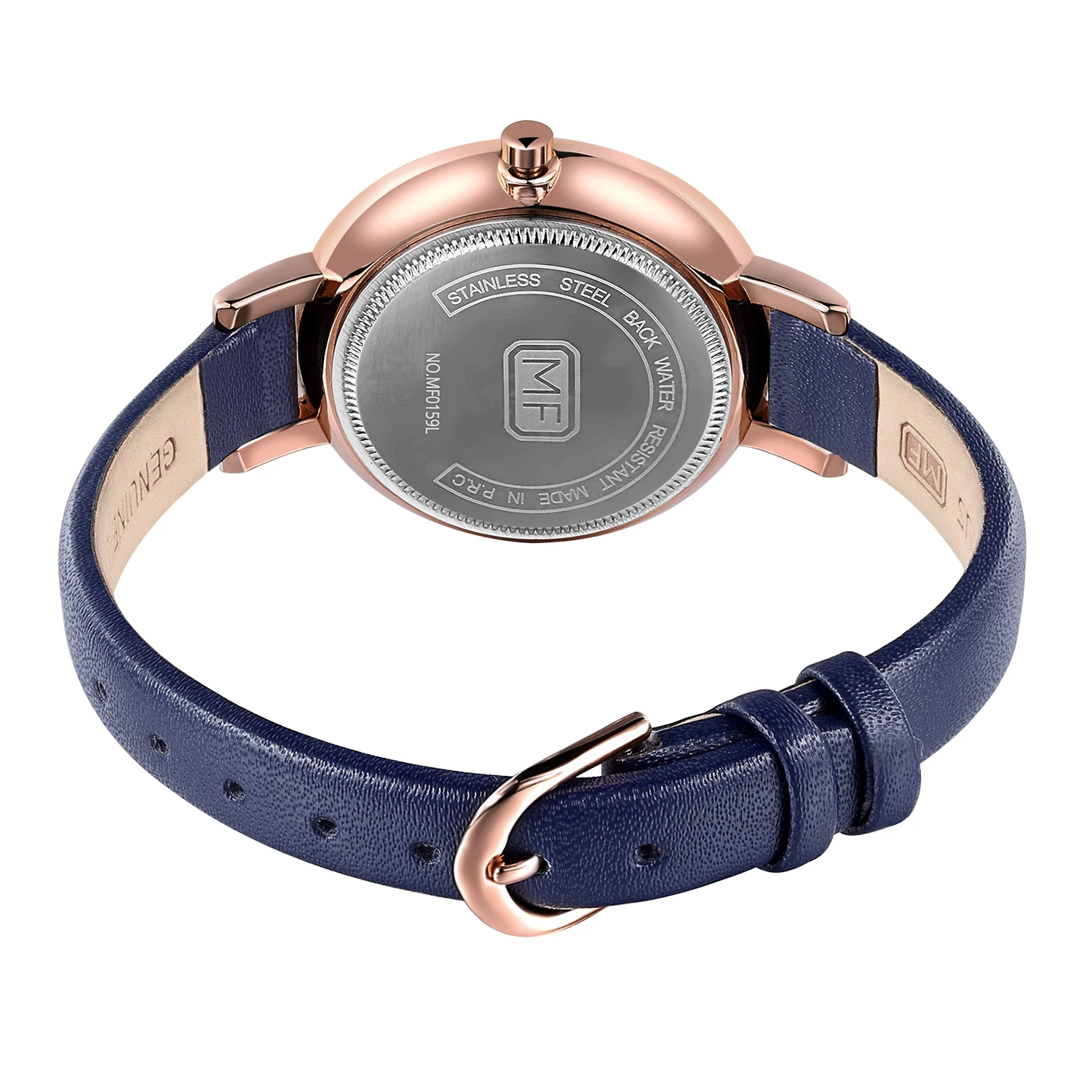 MINI FOCUS MF0159L Women Luxury Watch Diamonds Design Blue Genuine Leather Strap Waterproof Ladies Quartz Watches