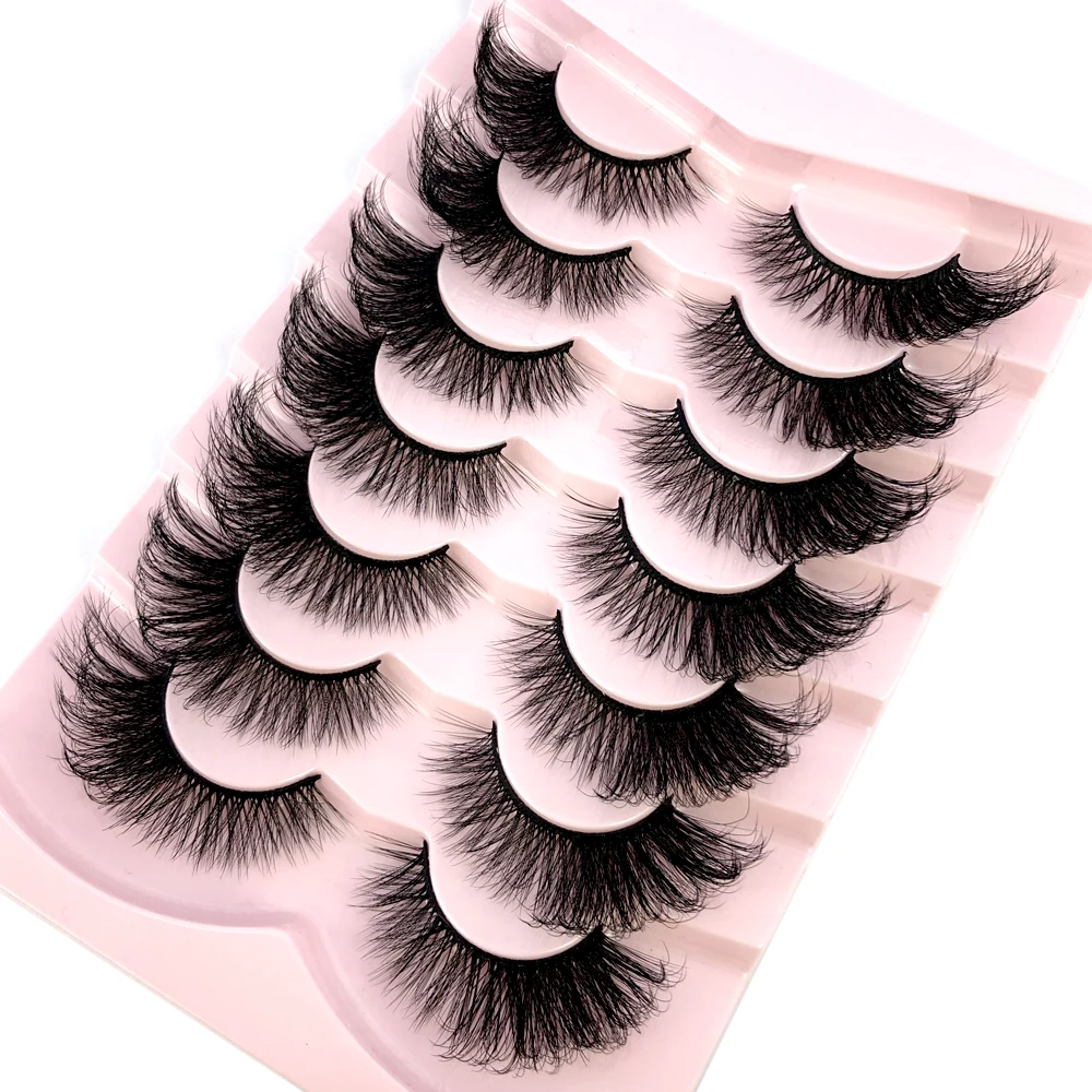 Cat Eye Lashes 7 Pairs Natural Fluffy Messy False Eyelashes Dramatic Tapered Foxy Faux Mink Lashes Wholesale Faux Cils Makeup