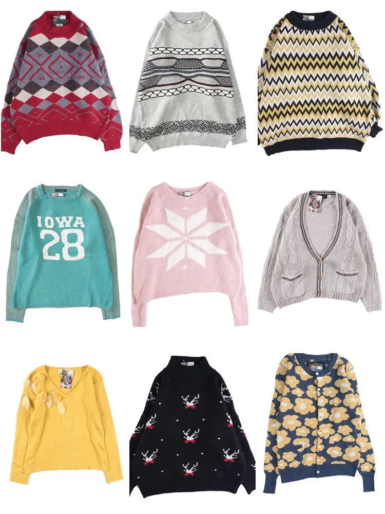

Винтажный свободный крой, винтажный ретро японский свитер для мужчин и женщин, осень-зима, однотонный трикотаж с шерстяным узором Blo Fair Isle