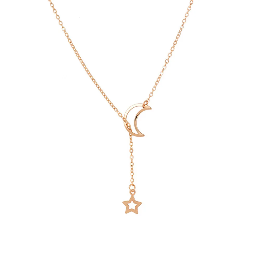 

New Simple Moon Star Pendant Choker Necklace Simple Gold Color Alloy Charm Chain Collares Necklace For Women Party Jewelry Gift