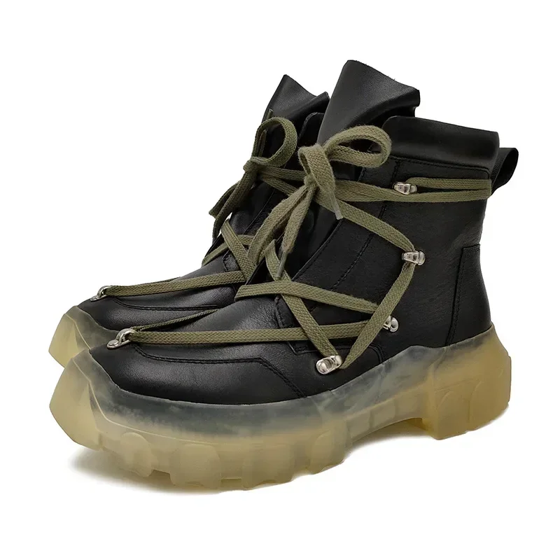 Transparent Thick-soled Men's Boots High-top Casual Shoes Fashionable Breathable Men's Genuine Leather Ankle Boots