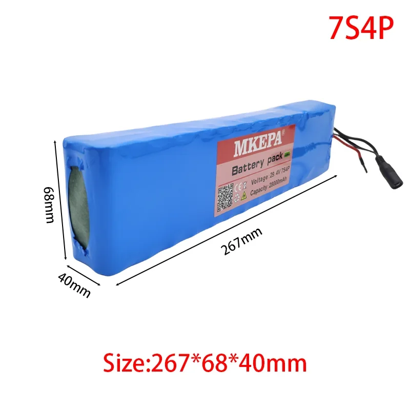 24V 7S4P 18650 28Ah Rechargeable Lithium Ion Battery Pack 29.4V for Electric Bicycle Electric Scooter Batteries+29.4V Charger