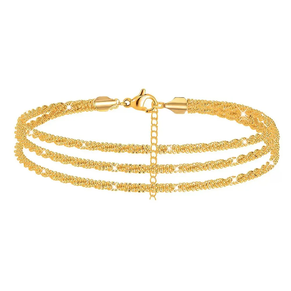 الصيف لامعة تألق النحاس خلخال للنساء الفضة الذهب اللون متعدد الطبقات سلسلة على الساق القدم الشاطئ الكاحل سوار مجوهرات