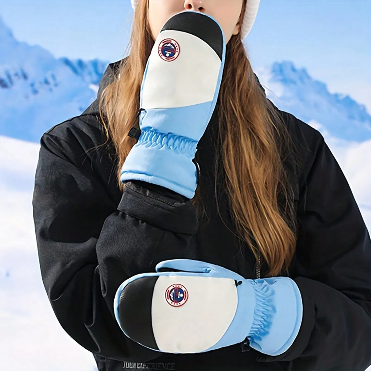 

1 пара зимних перчаток для сноуборда, толстые бархатные теплые варежки соответствующего цвета, уличные ветрозащитные водонепроницаемые эластичные перчатки с манжетами