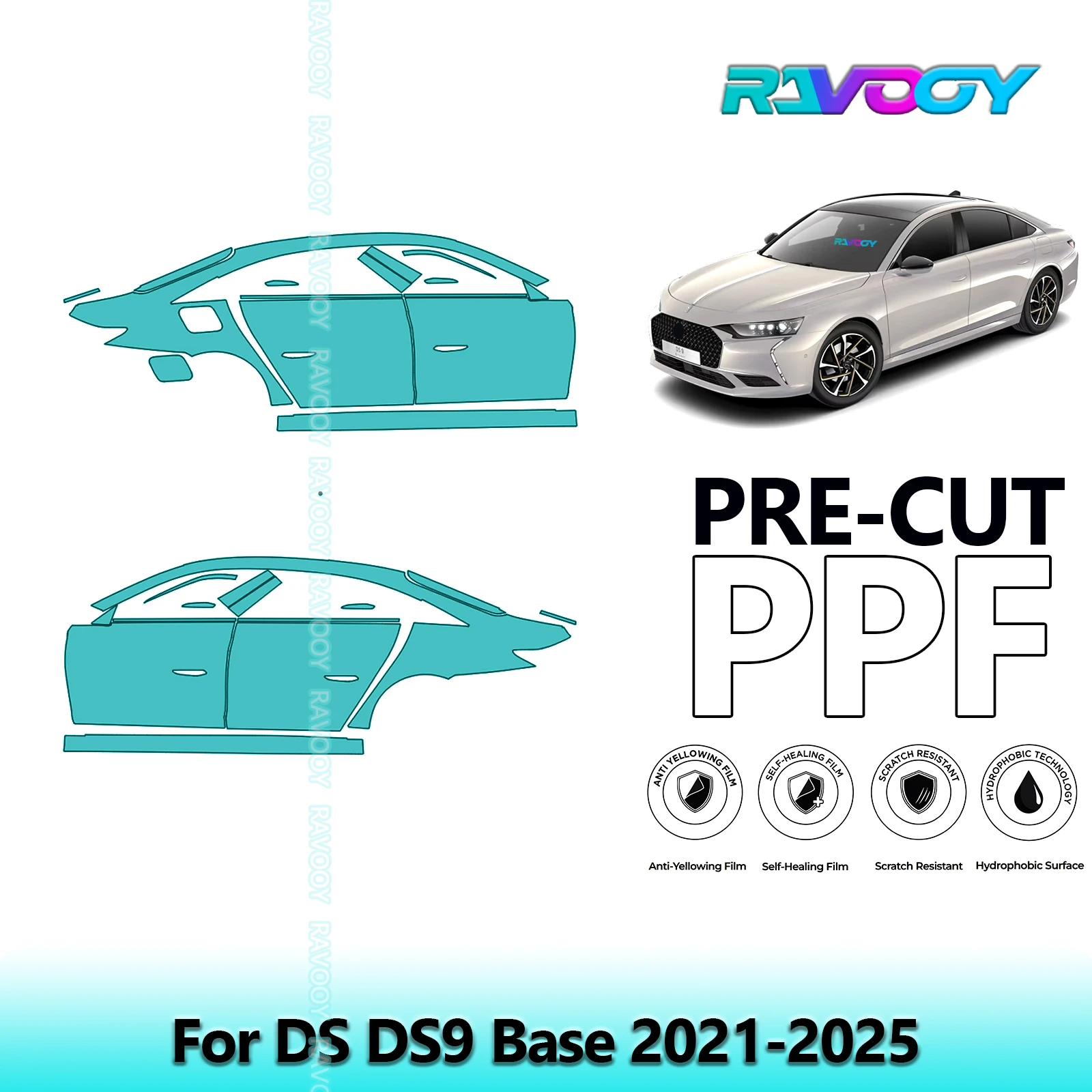 

For DS DS9 Base 2021-2025 8.5mil Clear Matte Pre-Cut PPF Door & A/B Pillar Kit TPU Paint Protection Film Set
