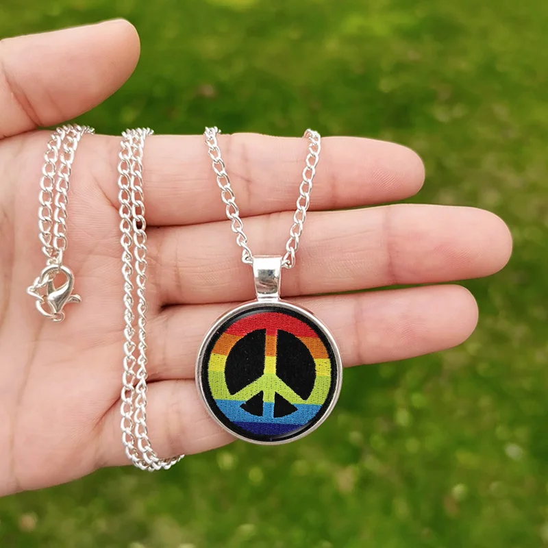 New Peace And Love Necklace for Men Women Heart Moon Sun Peace Dove Hippie Bus Mushroom Glass Round Choker Jewelry Friend Gifts