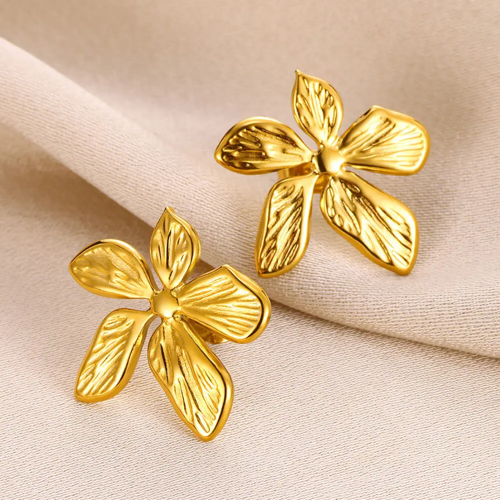 Elegant Golden Color Flower Earring for Women Fine Orchid Ear Studs Stainless Steel Earrings Lightweight Ear Jewelry Accessories