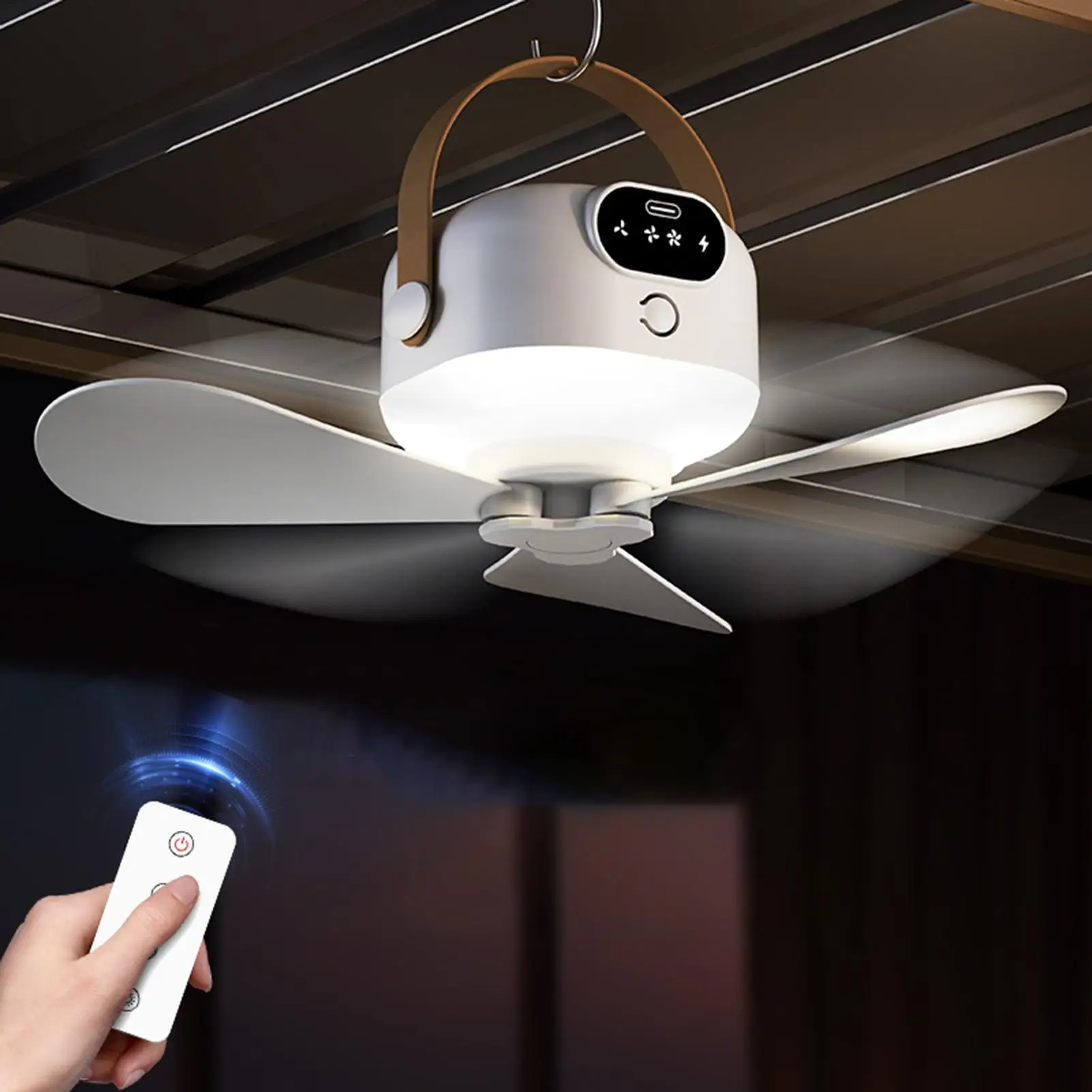 

Night Light Ceiling Fan Portable Camping Tent Ceiling Fan Rechargeable Wireless Camping Ceiling Fan with Lighting& Remote Contro