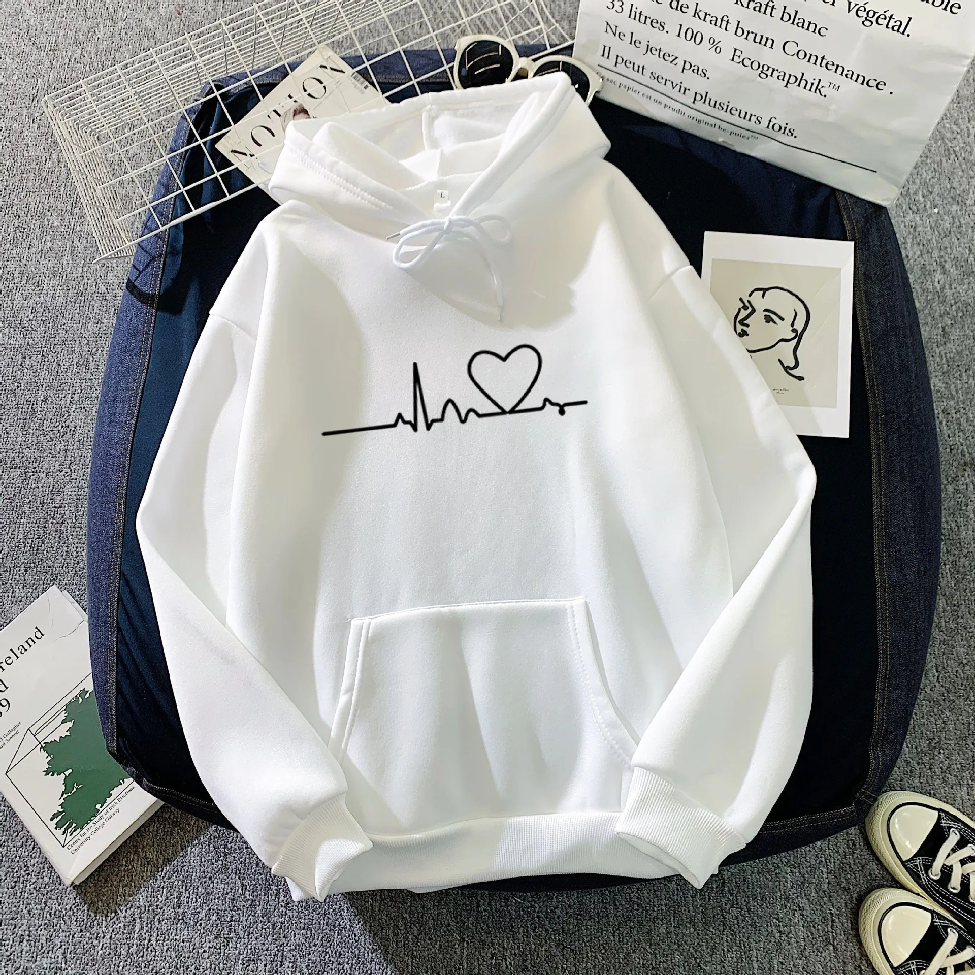 Spring and Autumn New Hoodies Men's and Women's Same Style Love Printed Warm Top Men's Loose Trendy Hoodie