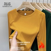 Women's round Neck Long Sleeve Thermal T-Shirt Velvet Base Shirt Winter Inner Wear Slim Fit Crew Neck Pullover Top