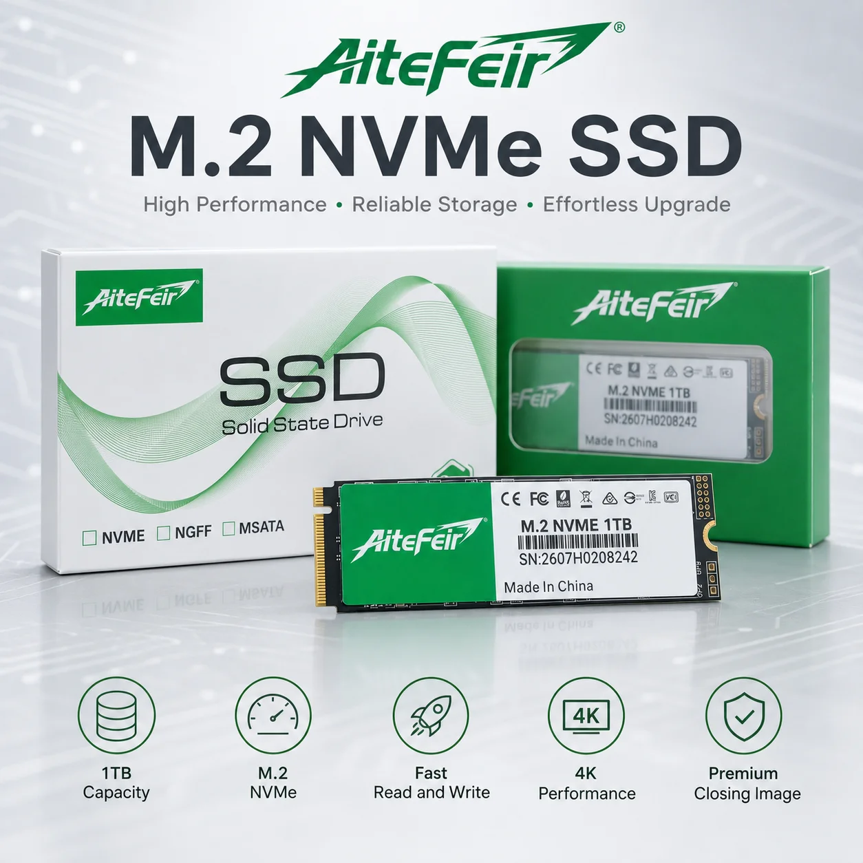 AiteFeir M.2 NVME SSD 128GB 256GB 512GB 1TB 2TB Internal Solid State Drive Hard Disk SSD For Laptop Desktop PC Computer Storage