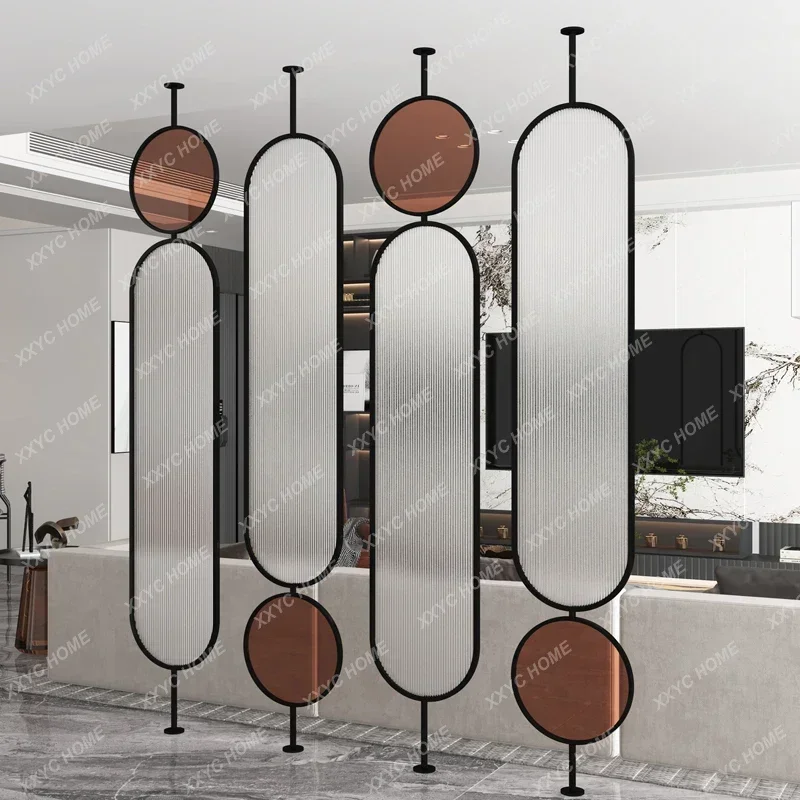 

Light Luxury Changhong Glass Partition Wall Office Decorations Blocking Hallway Living Room Simple Stainless Steel Rotatable