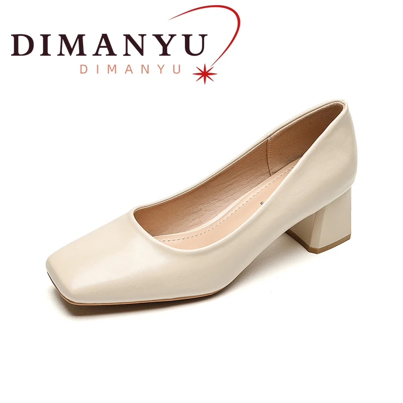 DIMANYU Women Mid Heels Shoes Fashion 2024 Spring Thick Heel Women Dress Shoes Elegant Large Size 41 42 Occupatio Women Shoes