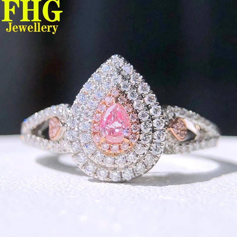 

Solid Au750 18K gold Ring CVD/HPHT DE Lab Growm Diamond Ring Pink diamond 0.1Ct white diamonds 0.37Ct Jewelry Wedding Party