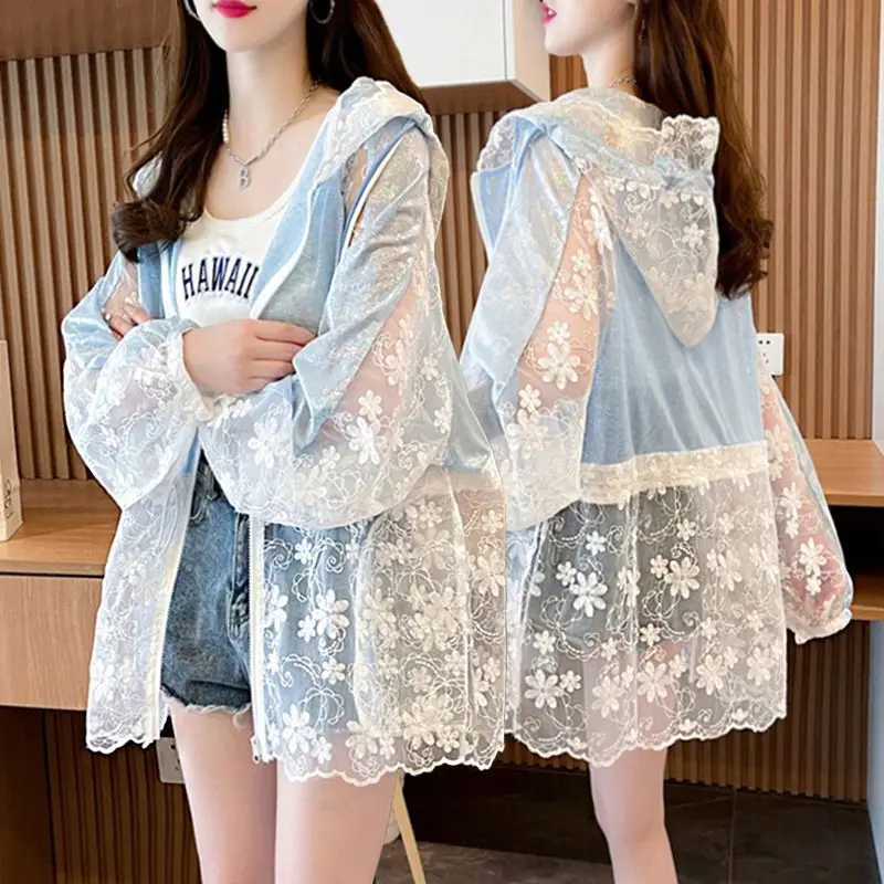

Lace Openwork Fashion Sunscreen Women's Summer Plus Size Loose Design Light Breathable Sun-protective Clothing Coat